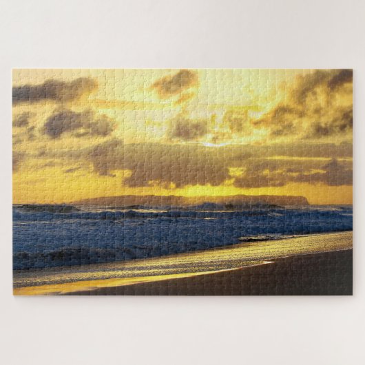 Waves Crashing am Kauai Beach bei Sunset, Hawaii Puzzle (Horizontal)