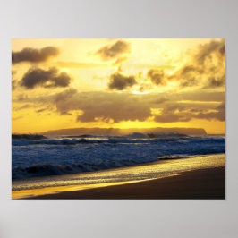 Waves Crashing am Kauai Beach bei Sunset Poster