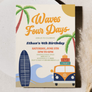 Waves Four Days Beach Surf 4. Geburtstag Party Einladung