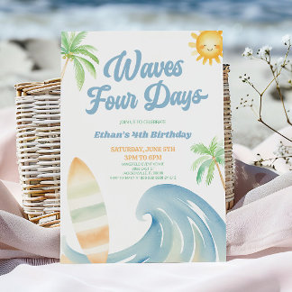 Waves Four Days Beach Surf Blue 4. Geburtstagsfeie Einladung
