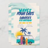 Waves Four Days Surf Van 4th Birthday Einladung (Vorne/Hinten)