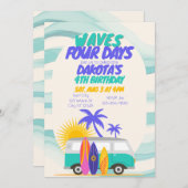 Waves Four Days Surf Van 4th Birthday Einladung (Vorne/Hinten)