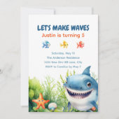 Waves Happy Shark Under Sea Birthday Einladung (Vorderseite)