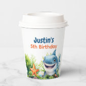 Waves Happy Shark Under Sea Birthday Pappbecher (Rückseite)