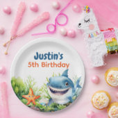 Waves Happy Shark Under Sea Birthday Pappteller (Party)