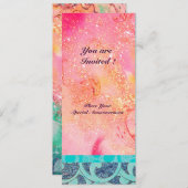 WAVES , hellblau-grün-pinke goldene Glitzern Einladung (Vorne/Hinten)