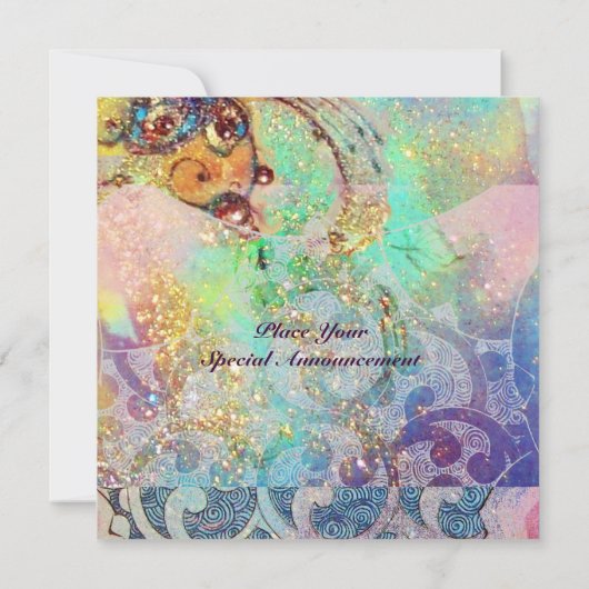 WAVES , hellgelb-blau-grün-rosa goldenen Funkeln Einladung (Rückseite)