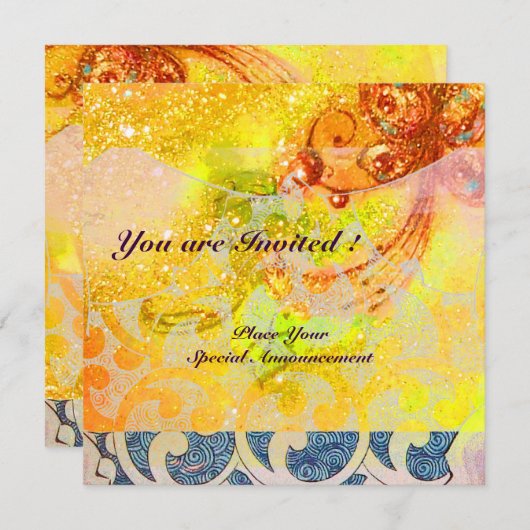 WAVES , hellrot-braun-blaue Glitzern Einladung (Vorne/Hinten)