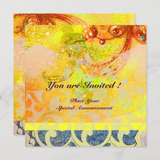 WAVES , hellrot-braun-blaue Glitzern Einladung (Vorne/Hinten)