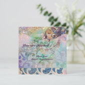WAVES , hellrote violett-blaurosa goldene Glitzern Einladung (Stehend Vorderseite)