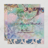 WAVES , hellrote violett-blaurosa goldene Glitzern Einladung (Vorne/Hinten)