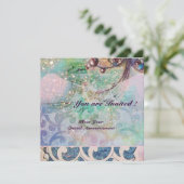 WAVES , hellrote violett-blaurosa goldene Glitzern Einladung (Stehend Vorderseite)