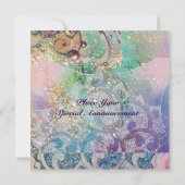 WAVES , hellrote violett-blaurosa goldene Glitzern Einladung (Rückseite)