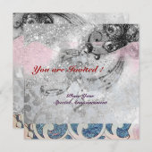 WAVES , hellschwarz-weiß-rosa blaue Glitzern Einladung (Vorne/Hinten)