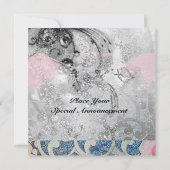 WAVES , hellschwarz-weiß-rosa blaue Glitzern Einladung (Rückseite)