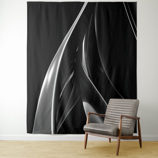 Waves in Chrome abstraktes Schwarz-Weiß-Foto Wandteppich (Beispiel)