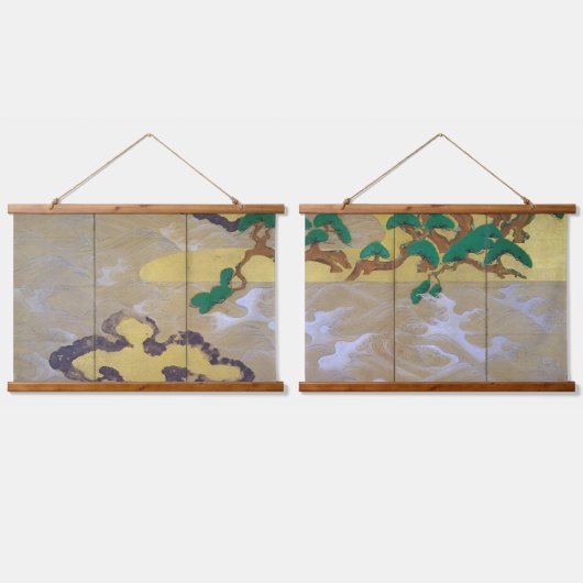 Waves in Matsushima (rechts), Tawaraya Sotatsu Wandteppich Mit Holzrahmen (Doppelt)