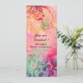 WAVES , leuchtend rot-grün-blau-pinke Glitzern Einladung (Stehend Vorderseite)