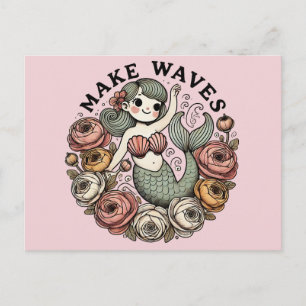 Waves Mermaid Illustration Niedlich Mermaids Art Postkarte