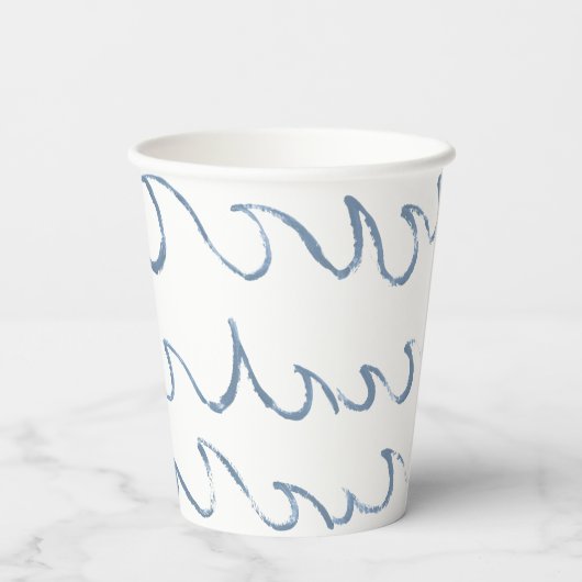 Waves Minimales Abstraktes Hand Drawn Sea Muster Pappbecher (Rückseite)