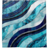 Waves - Mixed Media Blue Abstrakt Duschvorhang (Vorderseite)
