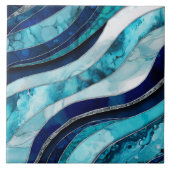Waves - Mixed Media Blue Abstrakt Fliese (Vorderseite)