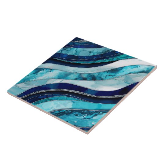 Waves - Mixed Media Blue Abstrakt Fliese (Seite)
