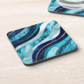 Waves - Mixed Media Blue Abstrakt Getränkeuntersetzer (Linke Seite)