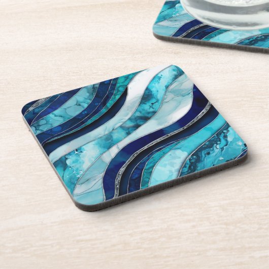 Waves - Mixed Media Blue Abstrakt Getränkeuntersetzer (Linke Seite)