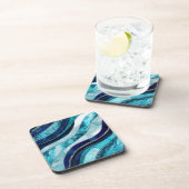 Waves - Mixed Media Blue Abstrakt Getränkeuntersetzer (Rechte Seite)