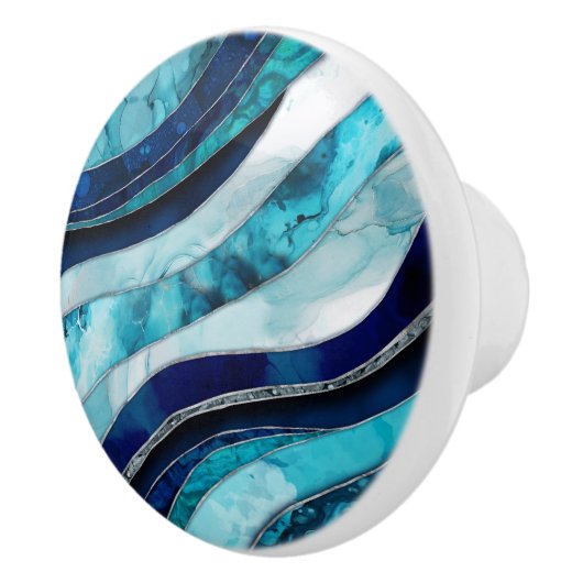 Waves - Mixed Media Blue Abstrakt Keramikknauf (Rechts)