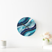 Waves - Mixed Media Blue Abstrakt Runde Wanduhr (Zuhause)