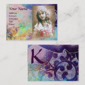 WAVES MONOGRAM FOTO TEMPLATE Pink lila blau Visitenkarte (Vorne/Hinten)