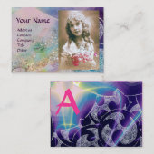 WAVES MONOGRAM FOTO TEMPLATE Pink lila blau Visitenkarte (Vorne/Hinten)