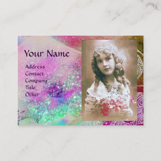 WAVES MONOGRAM FOTO TEMPLATE Pink lila blau Visitenkarte (Vorderseite)