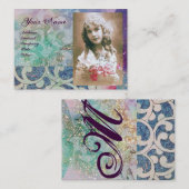 WAVES MONOGRAM FOTOVORLAGE, lebhaft, rosa blau Visitenkarte (Vorne/Hinten)