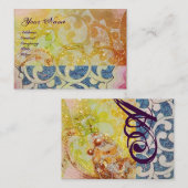 WAVES MONOGRAM , lebhaft, gelb blau Visitenkarte (Vorne/Hinten)