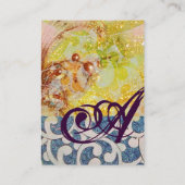 WAVES MONOGRAM , lebhaft, gelb blau Visitenkarte (Rückseite)