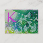 WAVES MONOGRAM, leuchtend lila grün, blau, rosa Visitenkarte (Rückseite)