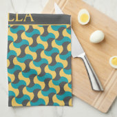 Waves Navy Yellow Minimal Muster Geschirrtuch (Viertel Falte)
