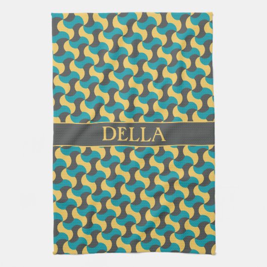 Waves Navy Yellow Minimal Muster Geschirrtuch (Vertikal)