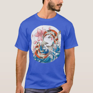 Waves Ocean Cherry Blossom Nishikigoi Sakura Koi C T-Shirt