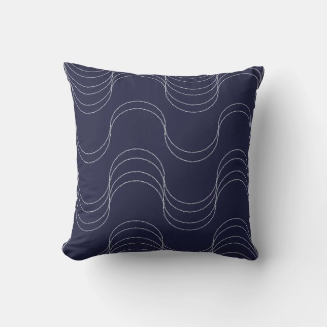 Waves of Calm Midnight Blue Silver Mist Kissen (Vorderseite)