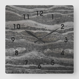 Waves of Gray Marble Black Numbers Quadratische Wanduhr