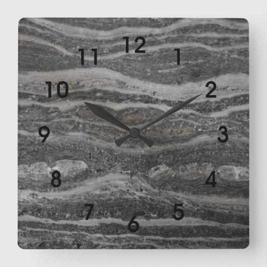 Waves of Gray Marble Black Numbers Quadratische Wanduhr (Vorderseite)
