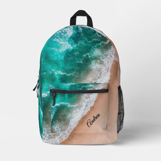 Waves on Sandy Beach Personal Bedruckter Rucksack (Vorderseite)