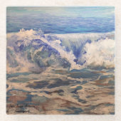 Waves Originale handgemalte Kunst Glasuntersetzer (Vorderseite)