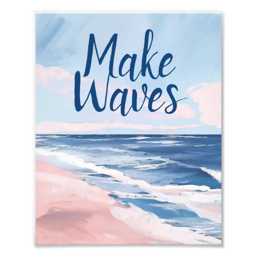 Waves Pink Blue Coastal Beach Gouache Fotodruck (Vorne)