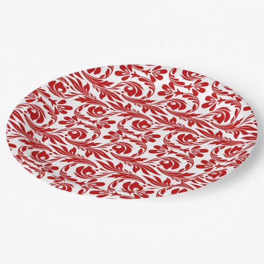 Waves-Red-White-PAPER-PARTY-TELLER Pappteller (Schrägansicht)