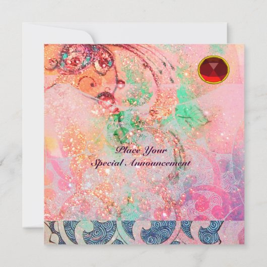 WAVES RUBY, hellrosa, rosa goldfarbene Glitzern Einladung (Rückseite)